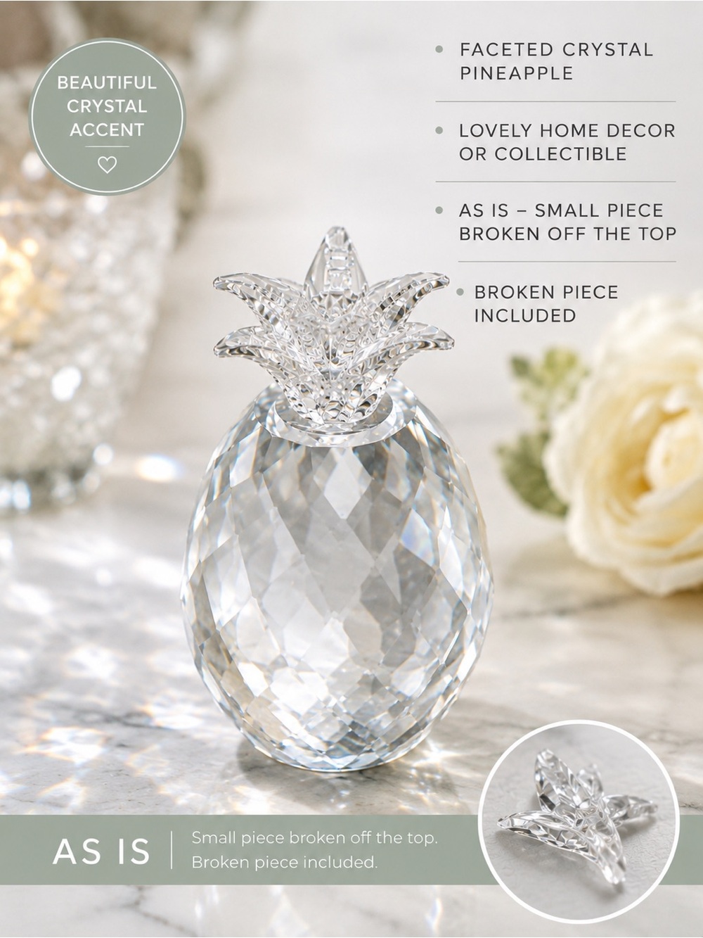 Clear Crystal Pineapple Figurine Home Decor – Swarovski Style – AS IS